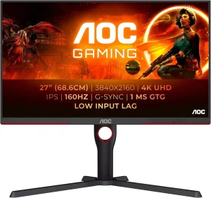 AOC U27G3X/BK 27 inch Gaming Monitor 4K Ultra HD 160Hz IPS Monitor Height Adjust