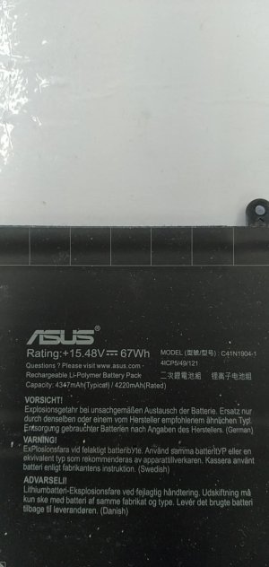 ASUS ZENBOOK UM425I BATTERY C41N1904-1 +15.48V 67WH (N1)