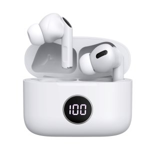 Prevo M10 Active Noise Cancelling TWS Earbuds, Bluetooth 5.3, Automatic Pairing, Touch Control Feature with Digital LED Display Wireless Charging Case, Android, IOS and Windows Compatible, White